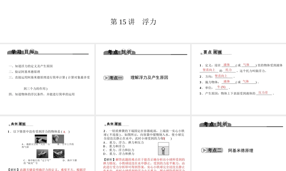 （金华地区）中考科学总复习 满分策略 第二部分 物理部分 第15讲 浮力课件-人教版初中九年级全册自然科学课件