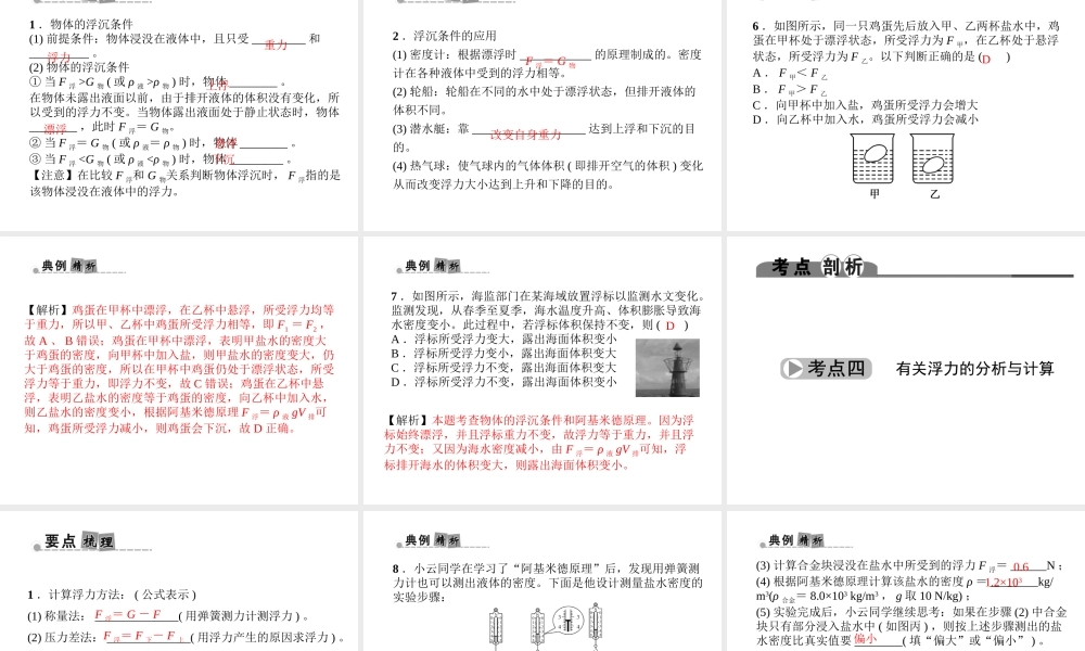 （金华地区）中考科学总复习 满分策略 第二部分 物理部分 第15讲 浮力课件-人教版初中九年级全册自然科学课件