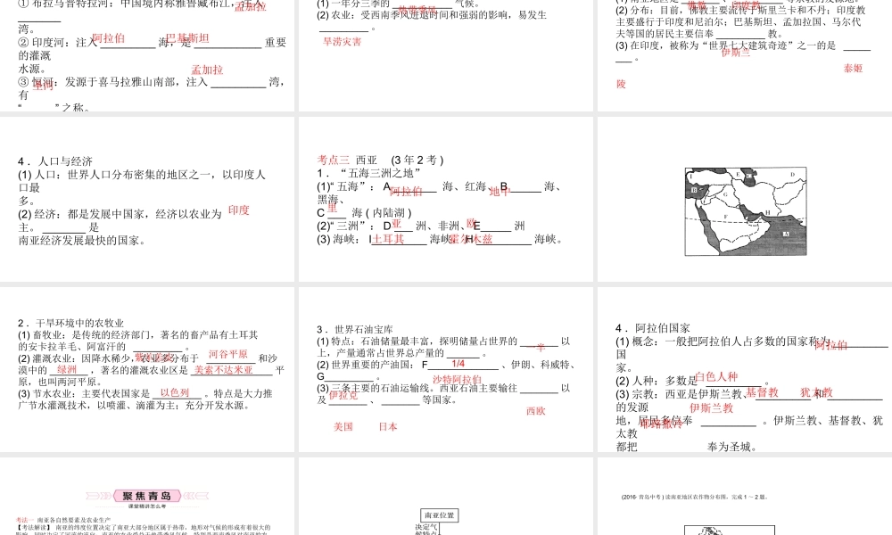（青岛专版）中考地理总复习 七下 第七章 了解地区教材知识梳理课件-人教版初中九年级全册地理课件