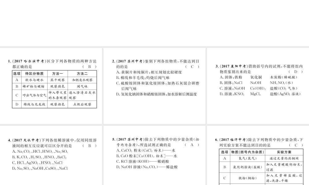 （青海专版）中考化学复习 第2编 重点题型突破篇 专题2 物质的检验、鉴别、除杂和共存（精练）课件-人教版初中九年级全册化学课件