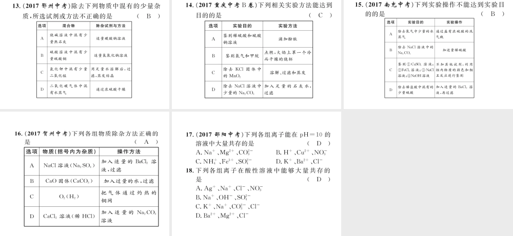 （青海专版）中考化学复习 第2编 重点题型突破篇 专题2 物质的检验、鉴别、除杂和共存（精练）课件-人教版初中九年级全册化学课件