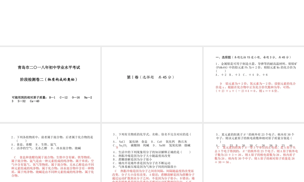（青岛专版）中考化学总复习 第三部分 模拟检测 冲刺中考 阶段检测卷（二）课件 鲁教版-鲁教版初中九年级全册化学课件