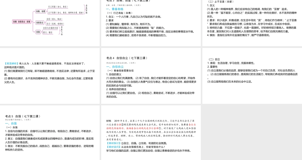 （陕西专用）版中考道德与法治一练通 第一部分 教材知识梳理 领域一 成长中的我 主题一 自尊自强 课时2 自尊 自信自立 自强教学课件-人教版初中九年级全册政治课件