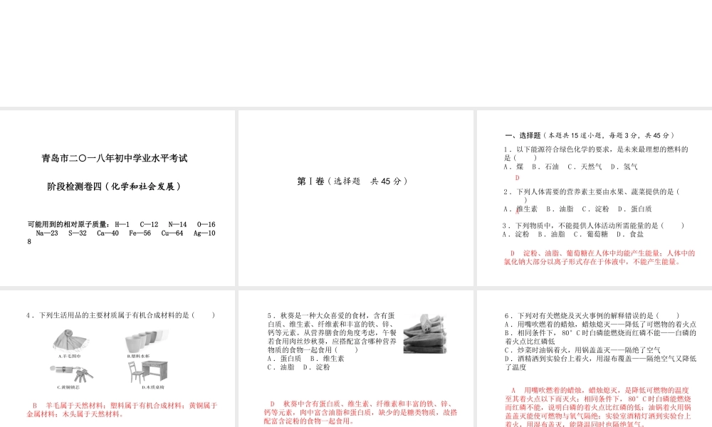 （青岛专版）中考化学总复习 第三部分 模拟检测 冲刺中考 阶段检测卷（四）课件 鲁教版-鲁教版初中九年级全册化学课件