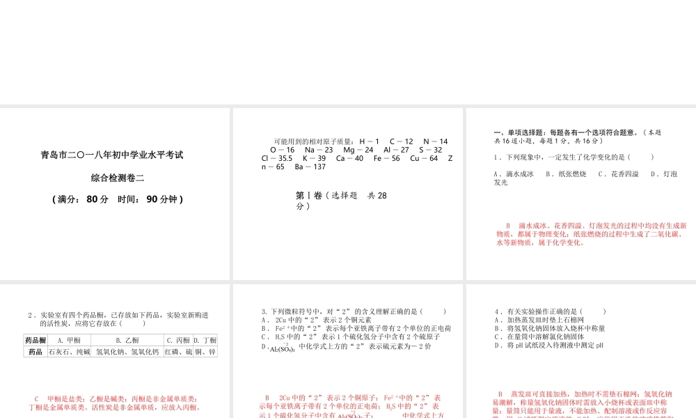 （青岛专版）中考化学总复习 第三部分 模拟检测 冲刺中考 综合检测卷（二）课件 鲁教版-鲁教版初中九年级全册化学课件