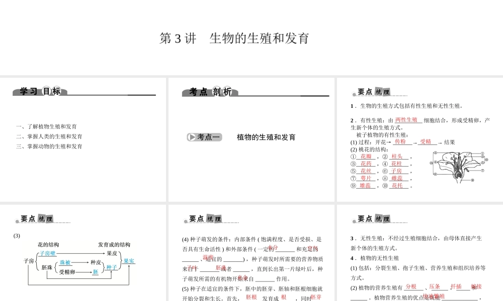 （金华地区）中考科学总复习 满分策略 第一部分 生命科学 第3讲 生物的生殖和发育课件-人教版初中九年级全册自然科学课件