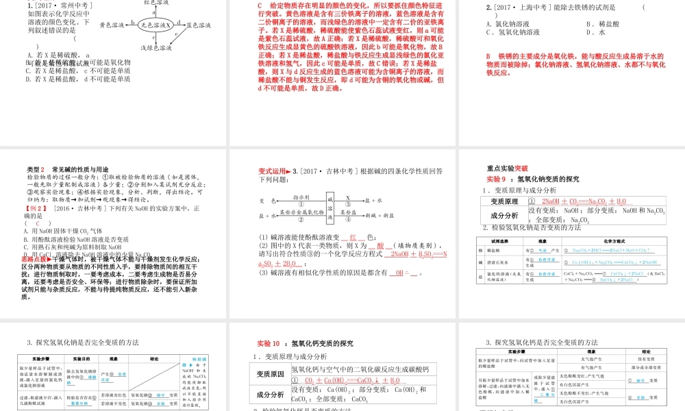 （青岛专版）中考化学总复习 第一部分 系统复习 成绩基石 主题六 常见的酸和碱 第1课时 常见酸碱的性质课件 鲁教版-鲁教版初中九年级全册化学课件