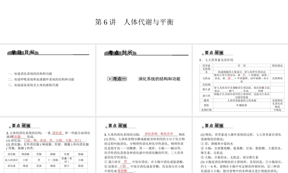 （金华地区）中考科学总复习 满分策略 第一部分 生命科学 第6讲 人体代谢与平衡课件-人教版初中九年级全册自然科学课件