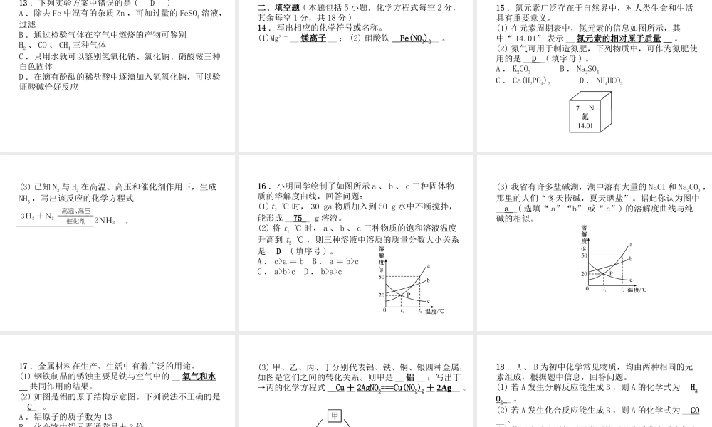 （青海专版）中考化学总复习 毕业升学考试模拟试卷（八）课件-人教版初中九年级全册化学课件