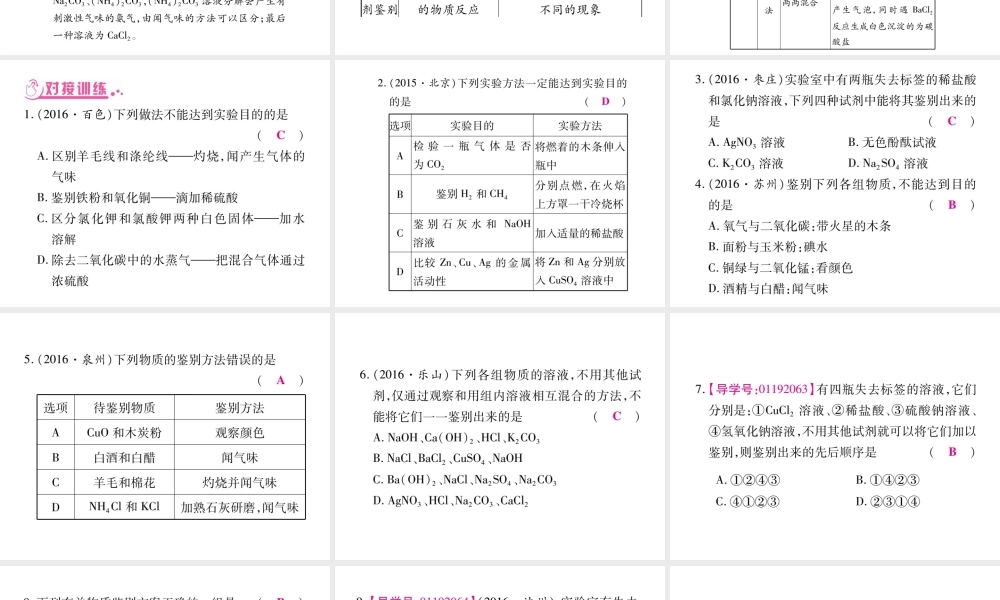（重庆专版）中考化学总复习 第2部分 重点题型突破 题型三 物质的检验与鉴别、分离与除杂、物质共存课件-人教版初中九年级全册化学课件
