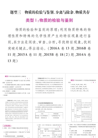 （重庆专版）中考化学总复习 第2部分 重点题型突破 题型三 物质的检验与鉴别、分离与除杂、物质共存课件-人教版初中九年级全册化学课件