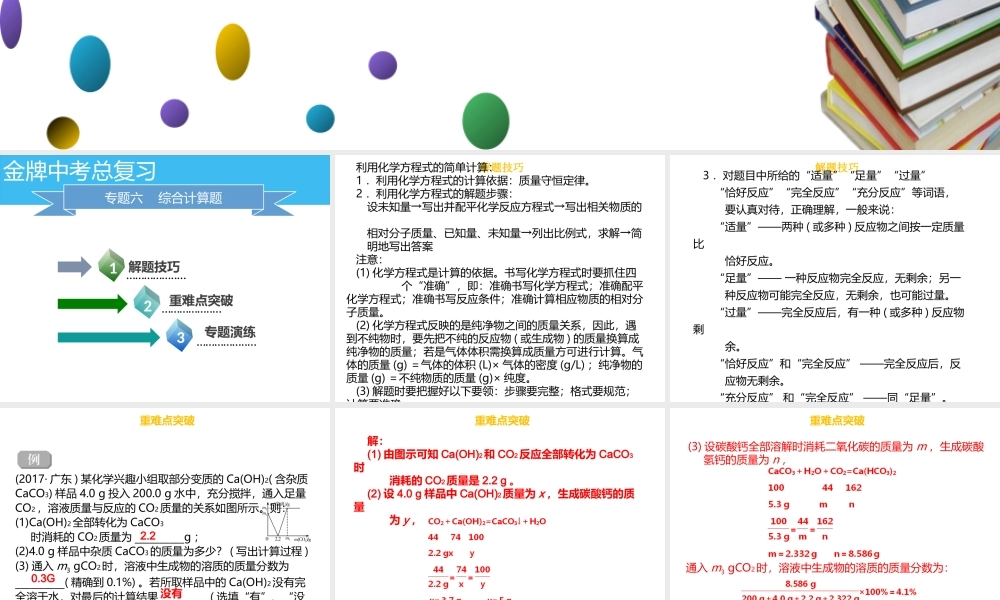 （金牌中考）广东省中考化学总复习 第六部分 专题复习 专题六 综合计算题课件-人教版初中九年级全册化学课件