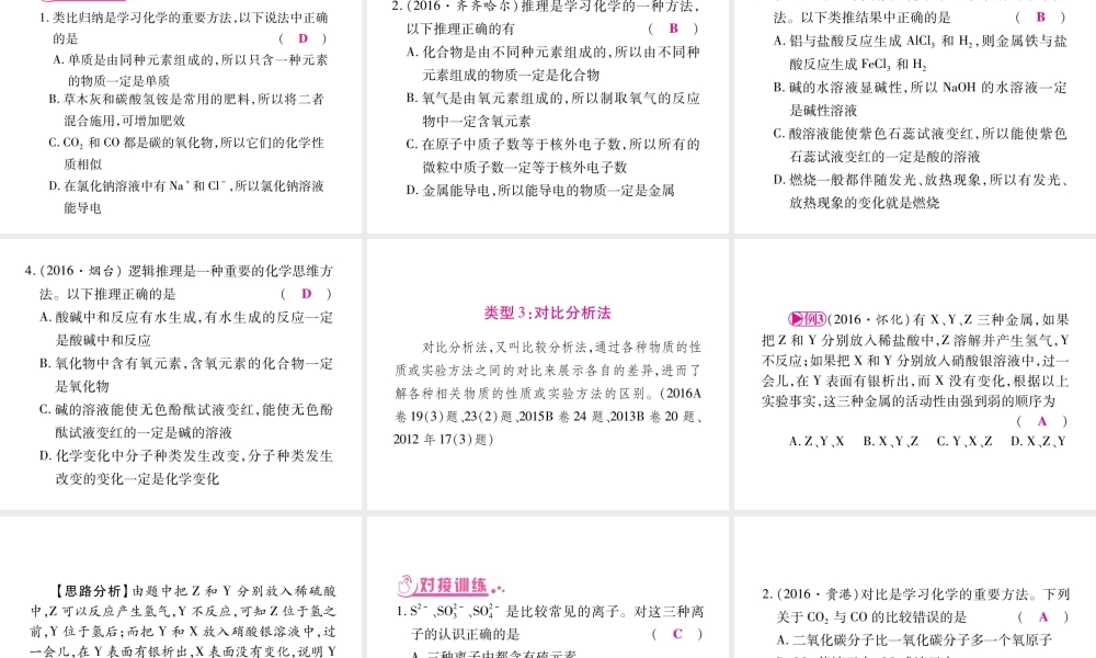 （重庆专版）中考化学总复习 第2部分 重点题型突破 题型一 常用的化学思想和方法课件-人教版初中九年级全册化学课件