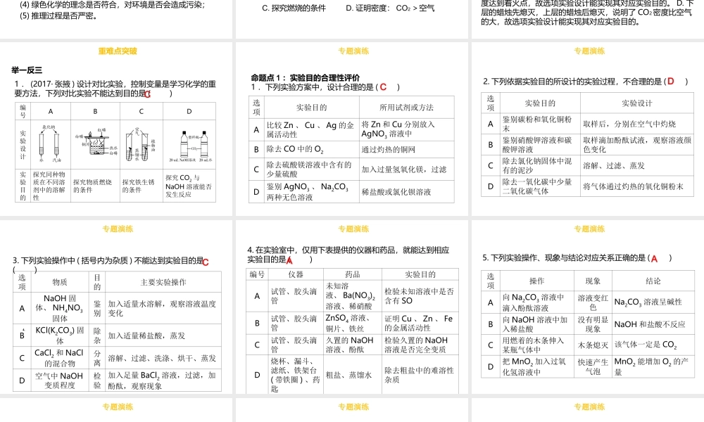 （金牌中考）广东省中考化学总复习 第六部分 专题复习 专题四 实验设计与评价课件-人教版初中九年级全册化学课件