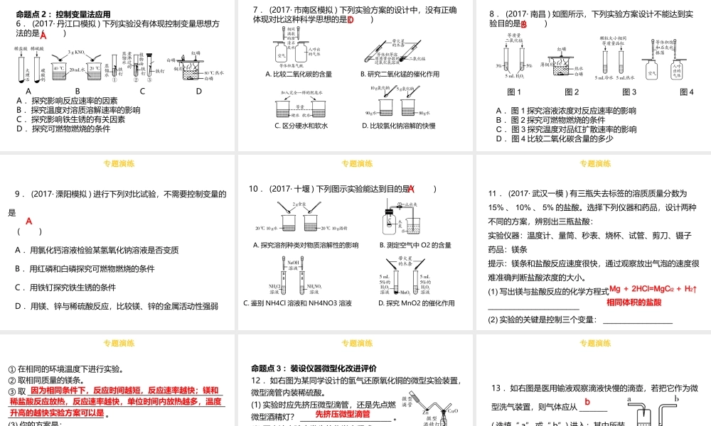 （金牌中考）广东省中考化学总复习 第六部分 专题复习 专题四 实验设计与评价课件-人教版初中九年级全册化学课件