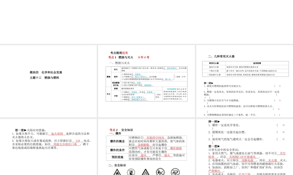 （青岛专版）中考化学总复习 第一部分 系统复习 成绩基石 主题十三 燃烧与燃料课件 鲁教版-鲁教版初中九年级全册化学课件