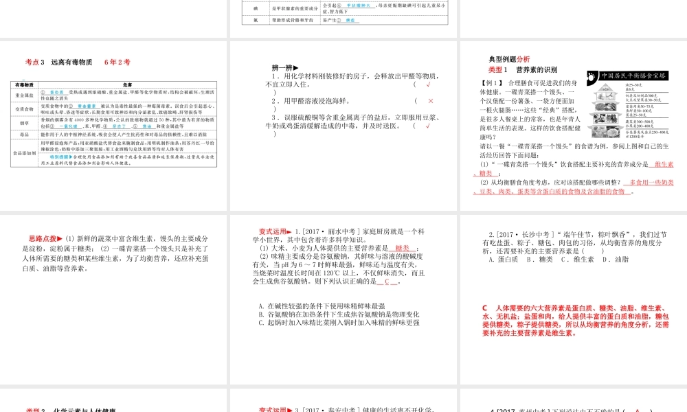 （青岛专版）中考化学总复习 第一部分 系统复习 成绩基石 主题十四 化学与健康课件 鲁教版-鲁教版初中九年级全册化学课件