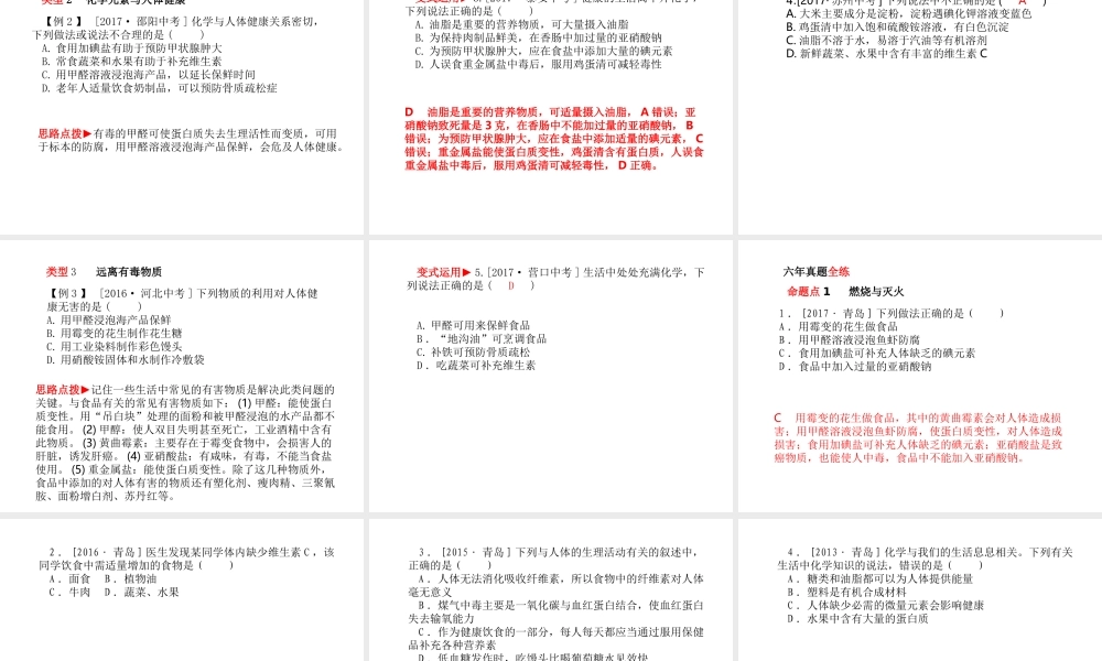 （青岛专版）中考化学总复习 第一部分 系统复习 成绩基石 主题十四 化学与健康课件 鲁教版-鲁教版初中九年级全册化学课件