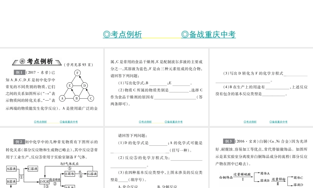 （重庆专版）中考化学总复习 第二篇 重点题型突破 第20讲 物质的推断课件-人教版初中九年级全册化学课件