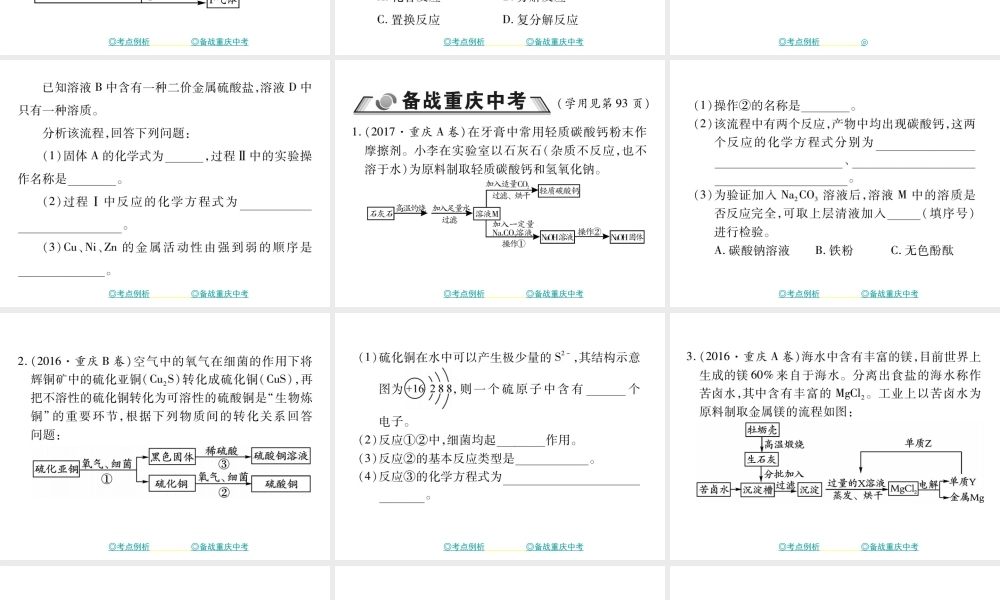 （重庆专版）中考化学总复习 第二篇 重点题型突破 第20讲 物质的推断课件-人教版初中九年级全册化学课件