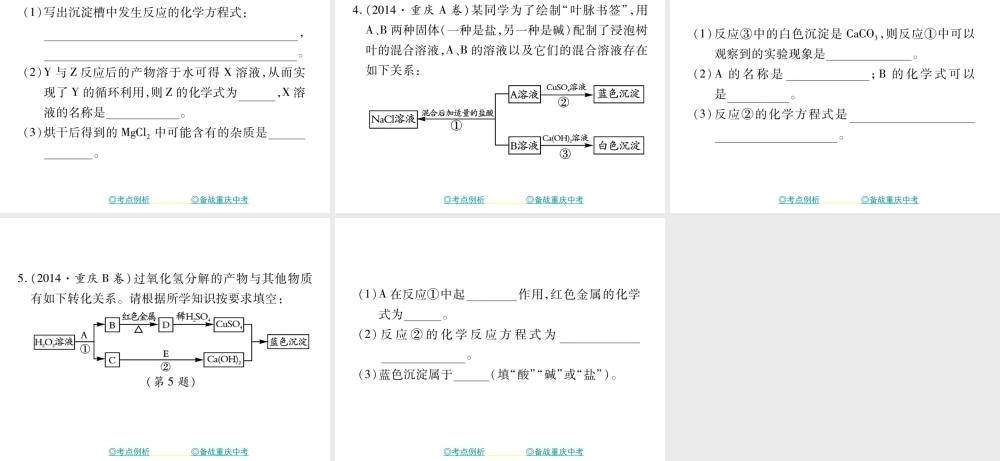 （重庆专版）中考化学总复习 第二篇 重点题型突破 第20讲 物质的推断课件-人教版初中九年级全册化学课件