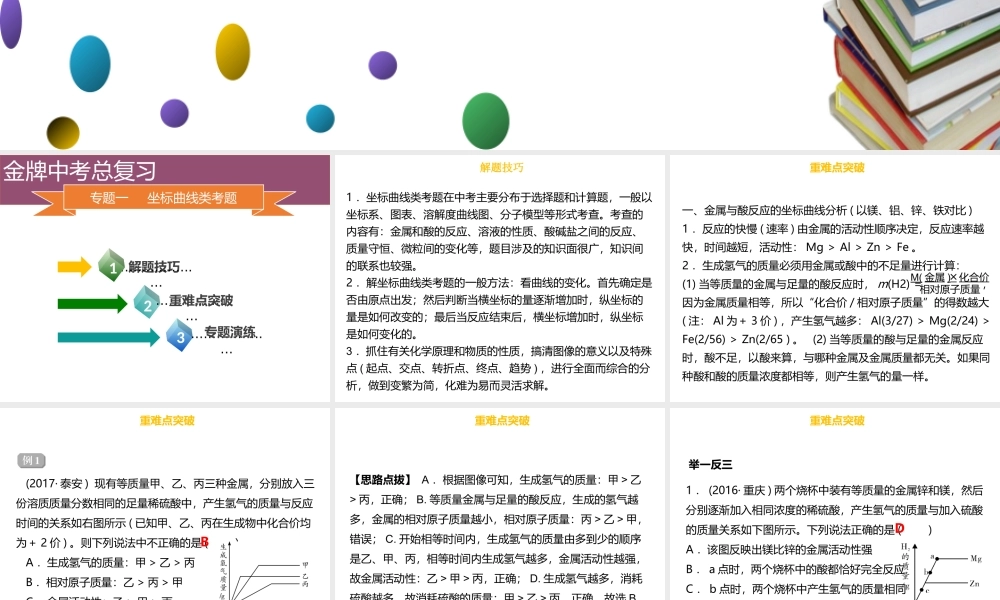 （金牌中考）广东省中考化学总复习 第六部分 专题复习 专题一 坐标曲线类考题课件-人教版初中九年级全册化学课件