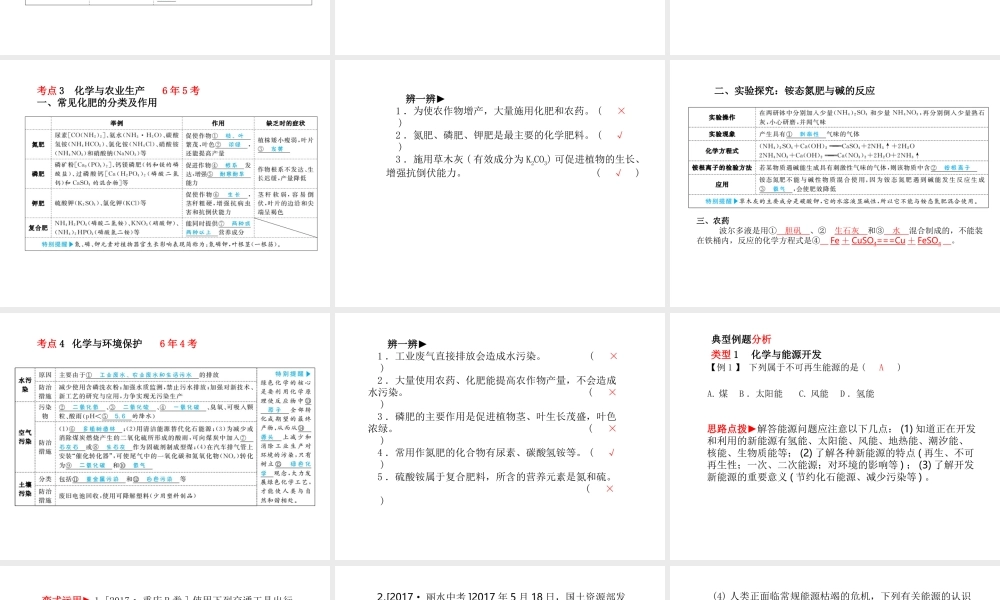 （青岛专版）中考化学总复习 第一部分 系统复习 成绩基石 主题十五 化学与社会发展课件 鲁教版-鲁教版初中九年级全册化学课件
