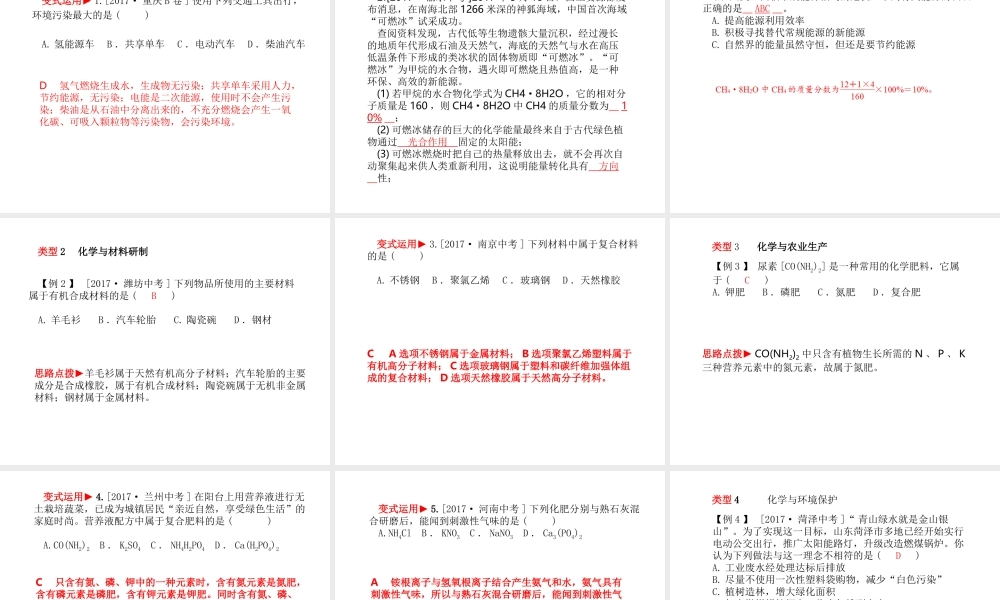 （青岛专版）中考化学总复习 第一部分 系统复习 成绩基石 主题十五 化学与社会发展课件 鲁教版-鲁教版初中九年级全册化学课件