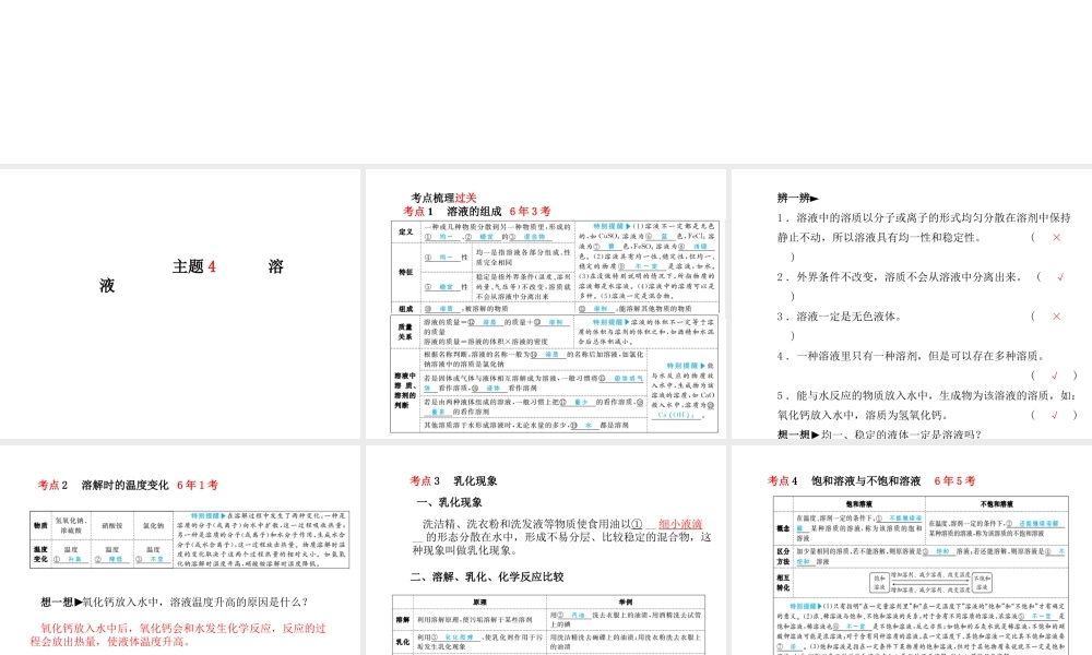 （青岛专版）中考化学总复习 第一部分 系统复习 成绩基石 主题四 溶液课件 鲁教版-鲁教版初中九年级全册化学课件