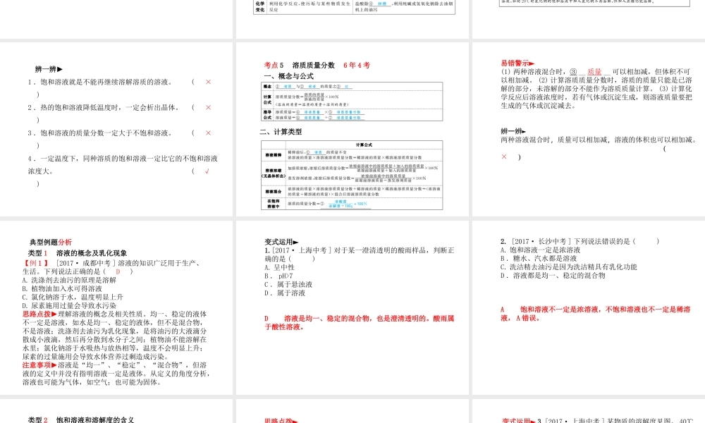 （青岛专版）中考化学总复习 第一部分 系统复习 成绩基石 主题四 溶液课件 鲁教版-鲁教版初中九年级全册化学课件