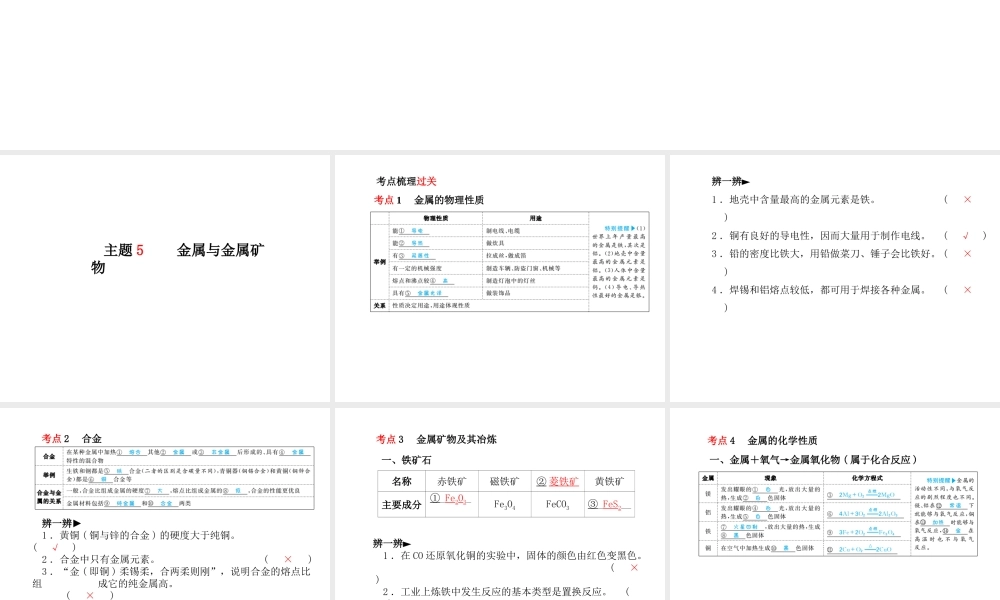 （青岛专版）中考化学总复习 第一部分 系统复习 成绩基石 主题五 金属与金属矿物课件 鲁教版-鲁教版初中九年级全册化学课件