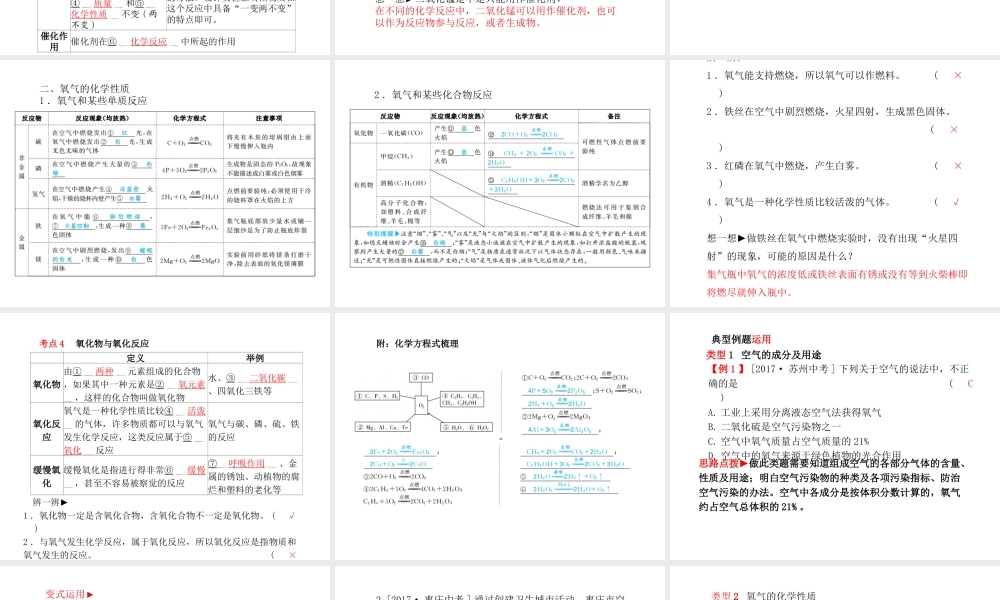 （青岛专版）中考化学总复习 第一部分 系统复习 成绩基石 主题一 空气 氧气课件 鲁教版-鲁教版初中九年级全册化学课件
