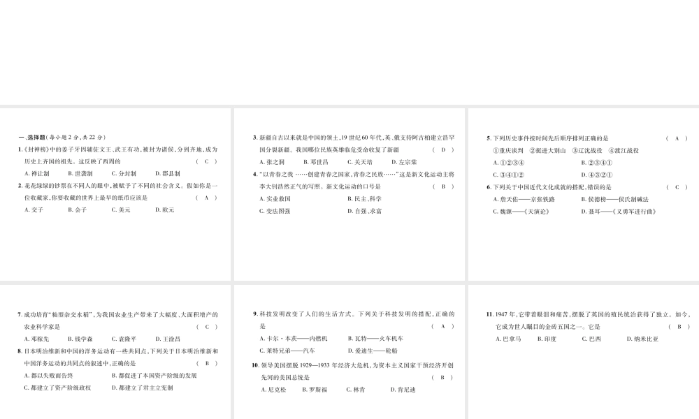 （青海专版）中考历史总复习 毕业升学考试模拟试卷（五）课件-人教版初中九年级全册历史课件