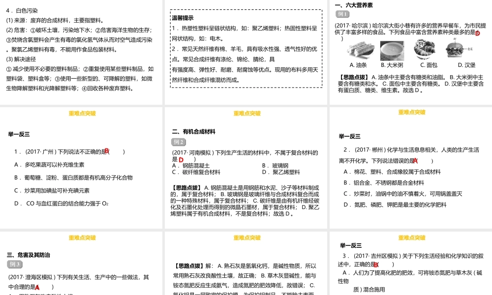 （金牌中考）广东省中考化学总复习 第四部分 化学与社会发展 第16考点 化学与生活课件-人教版初中九年级全册化学课件