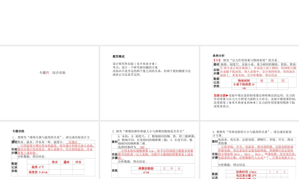 （青岛专版）中考物理 第二部分 专题复习 高分保障 专题四 综合实验课件-人教版初中九年级全册物理课件