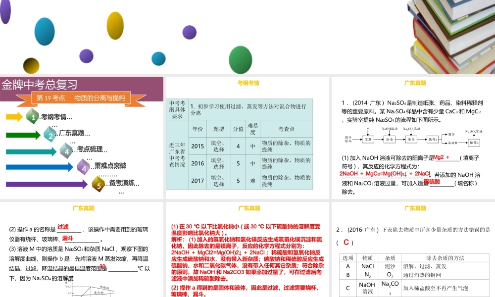 （金牌中考）广东省中考化学总复习 第五部分 基本的实验技能 第19考点 物质的分离与提纯课件-人教版初中九年级全册化学课件