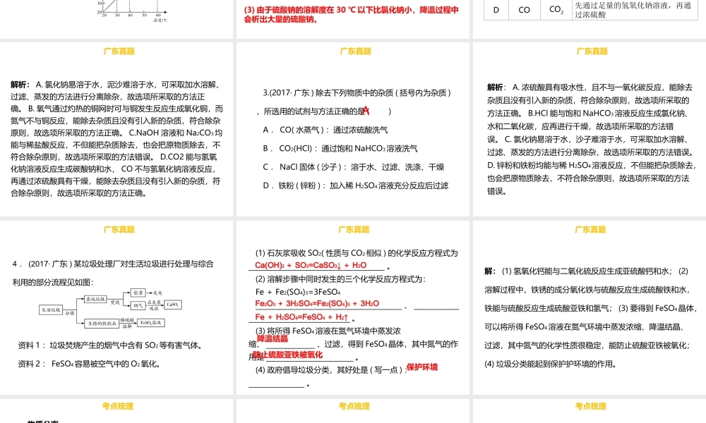 （金牌中考）广东省中考化学总复习 第五部分 基本的实验技能 第19考点 物质的分离与提纯课件-人教版初中九年级全册化学课件
