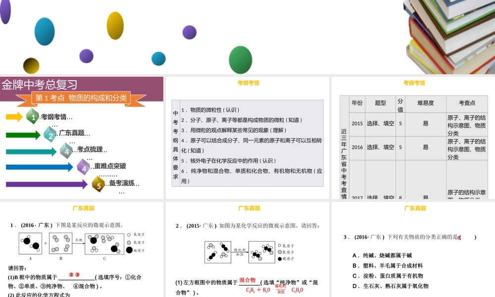 （金牌中考）广东省中考化学总复习 第一部分 物质构成的奥秘 第1考点 物质的构成和分类课件-人教版初中九年级全册化学课件