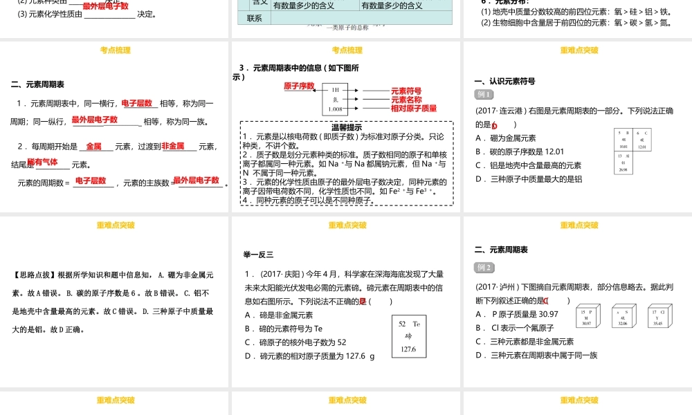 （金牌中考）广东省中考化学总复习 第一部分 物质构成的奥秘 第2考点 元素和元素周期表课件-人教版初中九年级全册化学课件