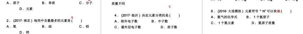 （金牌中考）广东省中考化学总复习 第一部分 物质构成的奥秘 第2考点 元素和元素周期表课件-人教版初中九年级全册化学课件