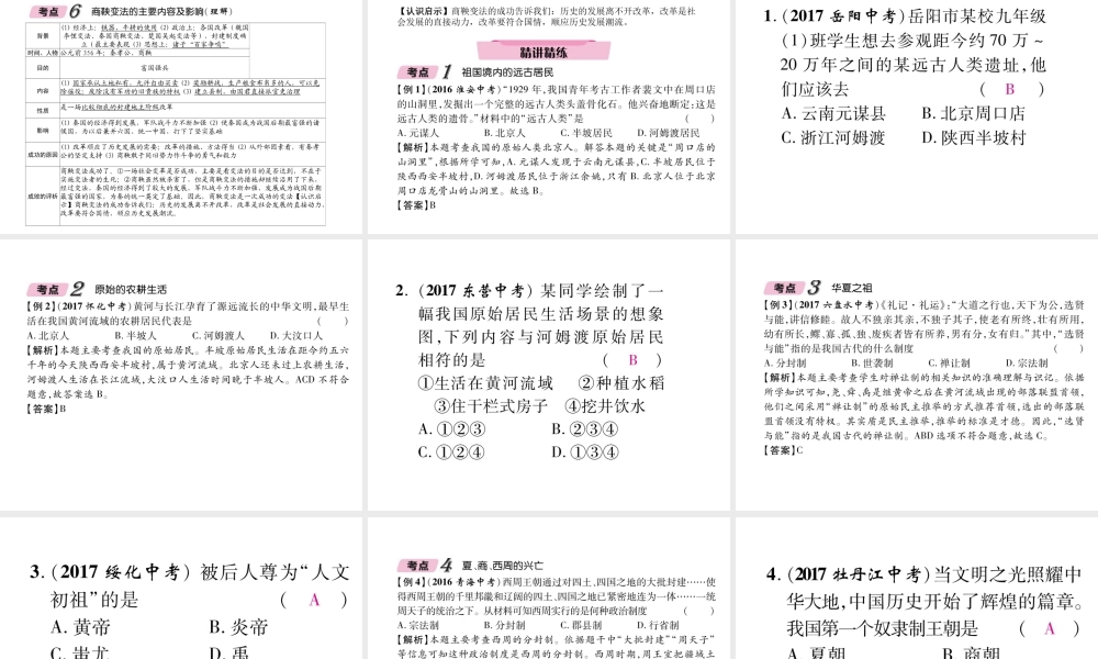 （青海专版）中考历史总复习 第一编 教材知识梳理 第1讲 中华文明的起源 国家的产生和社会的变革课件-人教版初中九年级全册历史课件