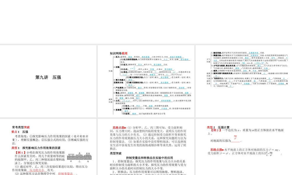 （青岛专版）中考物理 第一部分 系统复习 成绩基石 第九讲 压强课件-人教版初中九年级全册物理课件