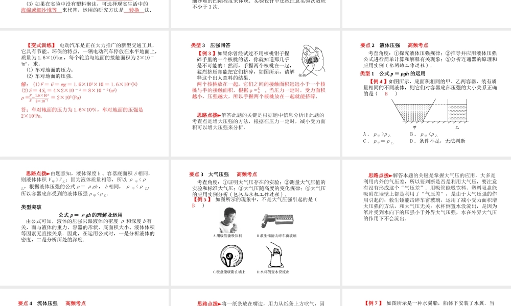 （青岛专版）中考物理 第一部分 系统复习 成绩基石 第九讲 压强课件-人教版初中九年级全册物理课件