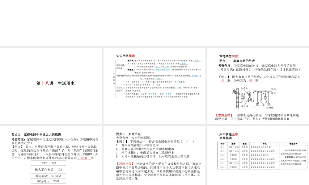 （青岛专版）中考物理 第一部分 系统复习 成绩基石 第十八讲 生活用电课件-人教版初中九年级全册物理课件