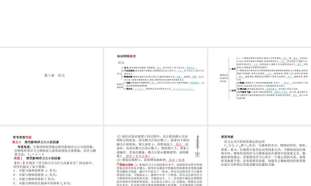 （青岛专版）中考物理 第一部分 系统复习 成绩基石 第十讲 浮力课件-人教版初中九年级全册物理课件