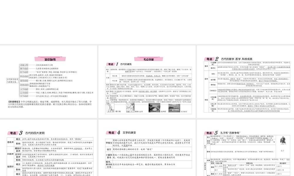 （青海专版）中考历史总复习 第一编 教材知识梳理 第7讲 中国古代科学技术与思想文化课件-人教版初中九年级全册历史课件