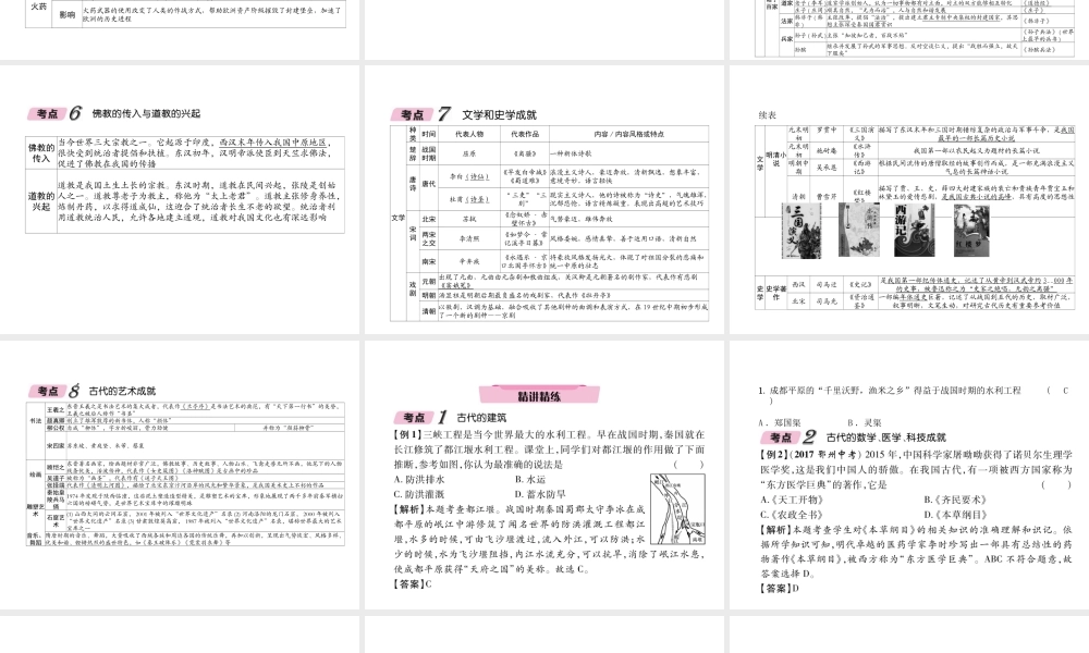 （青海专版）中考历史总复习 第一编 教材知识梳理 第7讲 中国古代科学技术与思想文化课件-人教版初中九年级全册历史课件