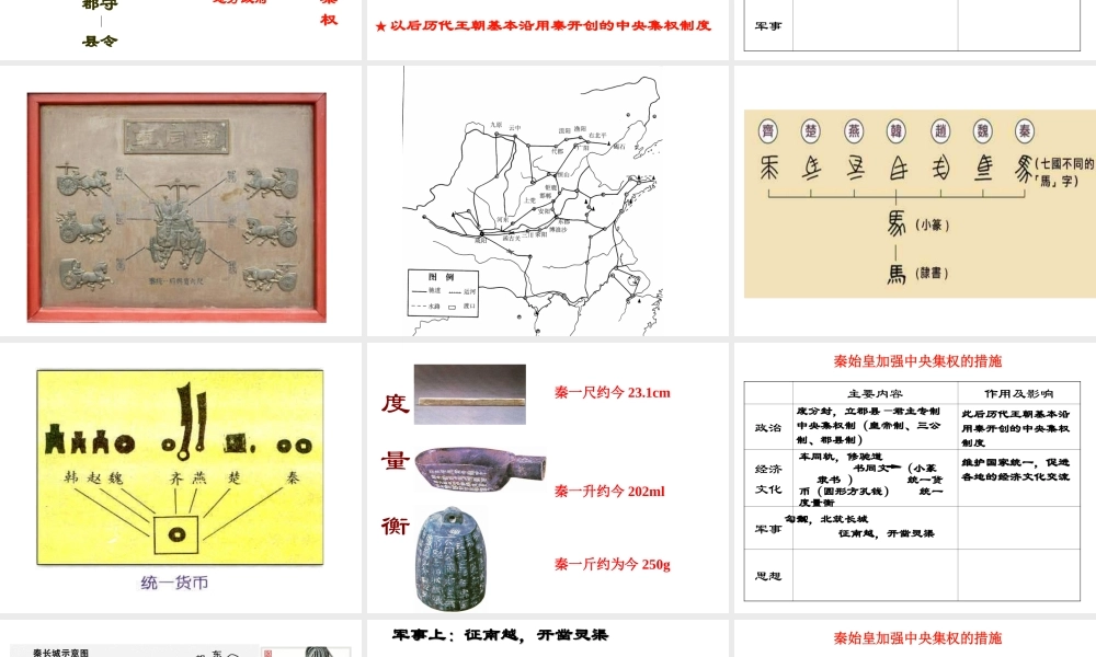 （陕西专版）春中考历史复习 秦朝加强中央集权措施课件-人教版初中九年级全册历史课件