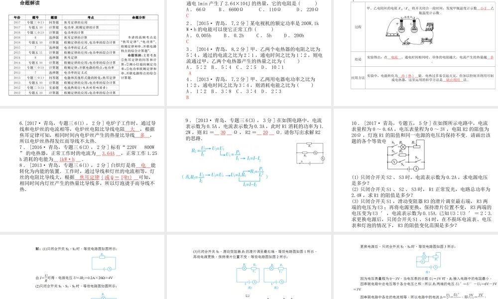 （青岛专版）中考物理 第一部分 系统复习 成绩基石 第十七讲 电功率课件-人教版初中九年级全册物理课件