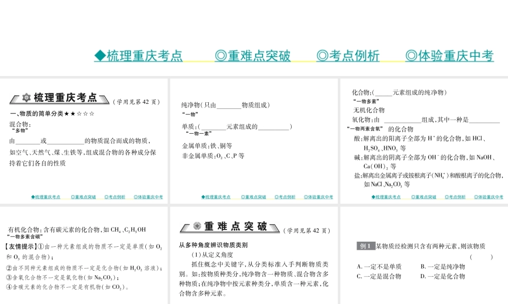 （重庆专版）中考化学总复习 第一篇 教材知识梳理 模块二 化学基本概念和原理 第9讲 物质的分类课件-人教版初中九年级全册化学课件